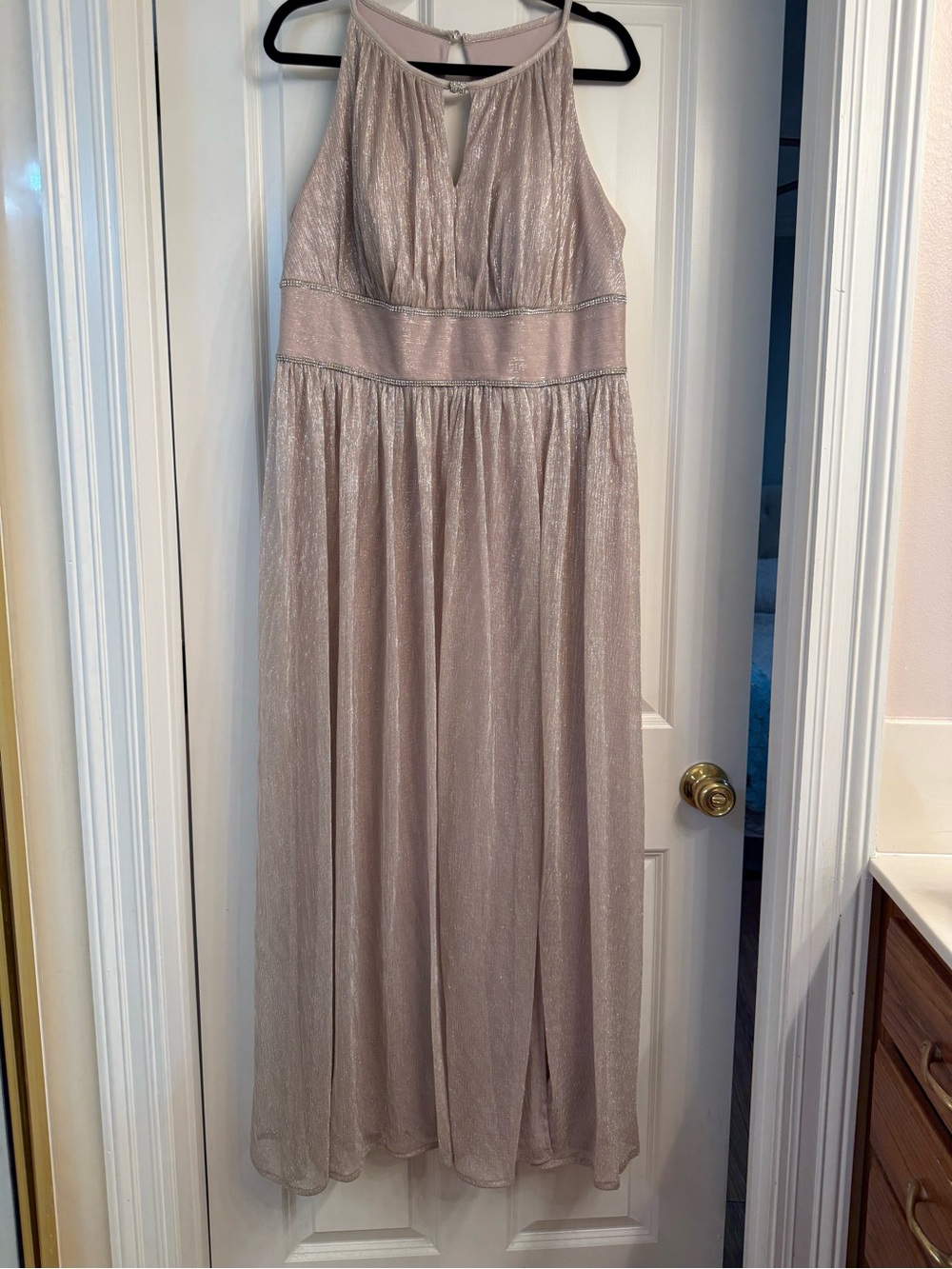 David’s Bridal Oleg Cassini Blush Pink Shimmer Evening Dress